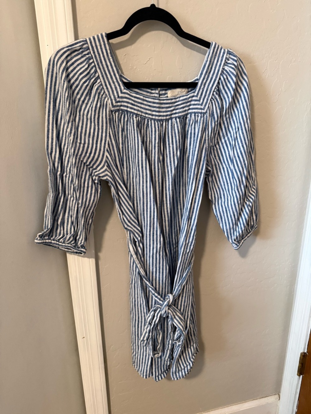 Universal Thread Blue and White Striped Midi Dress with Tie Waist